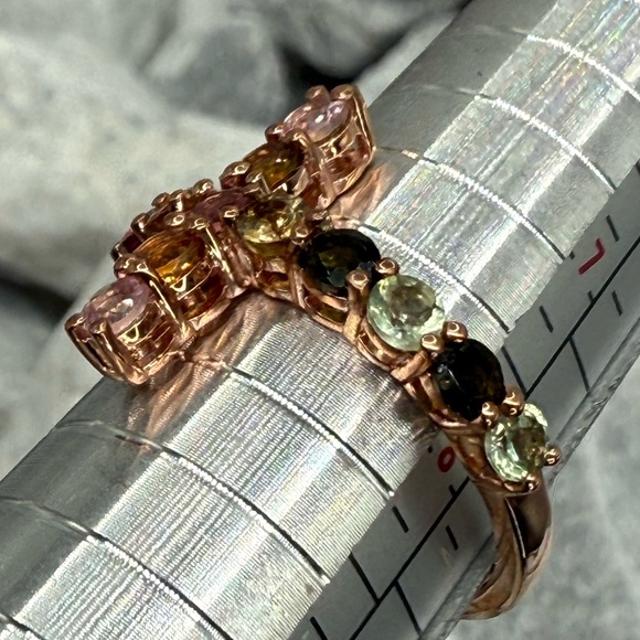 Multi Tourmaline Cross Ring Rose Gold Vermeil Sterling Silver 1.50 2.4grams